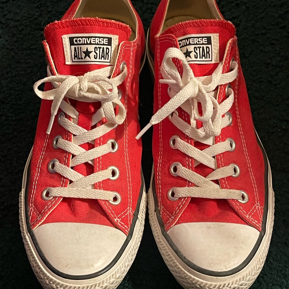 Converse Red and White Canvas Sneakers with Rubber Toe Cap